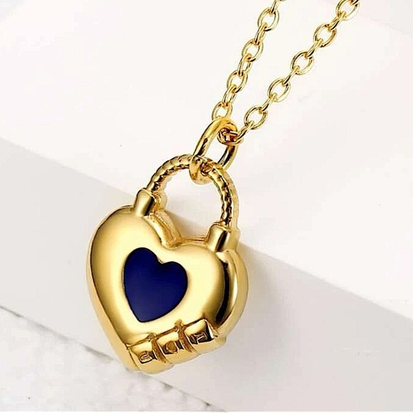 Gold Plated Lock Heart Chain Link Necklace - Picture 1 of 4